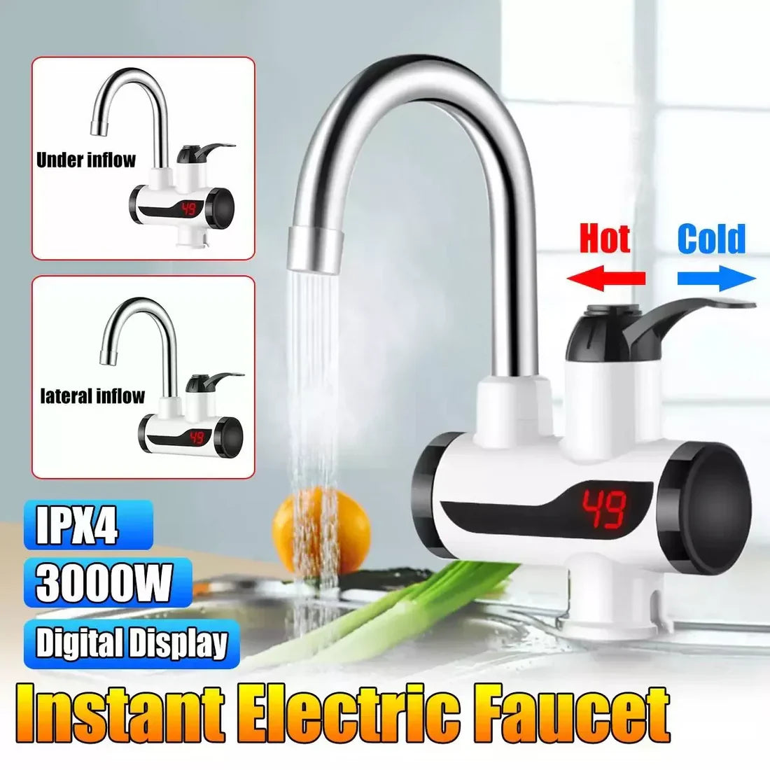 Instant Hot Water Tap Electric Geyser for Bathroom or Kitchen Basin